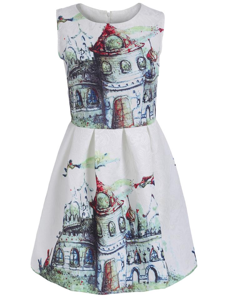 Romwe With Zipper Castle Print Tank Dress