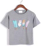 Romwe Ice Cream Print Grey T-shirt
