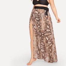 Romwe Plus Snakeskin Print Split Side Beach Maxi Skirt
