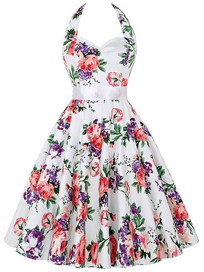 Romwe Halter Neck Flower Print Fit & Flare Dress - Red