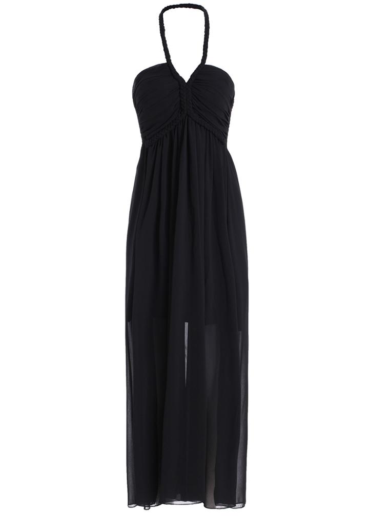 Romwe Halter Shift Black Dress