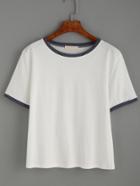 Romwe White Contrast Trim T-shirt