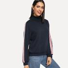 Romwe High Neck Striped Pullover