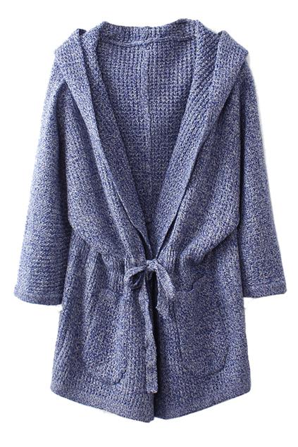 Romwe Self-tie Blue Hoodied Cardigan