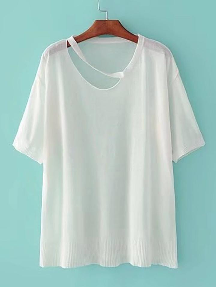 Romwe Cut Out Neck Ribbed Detail Knitwear