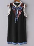 Romwe Black Sleeveless Bow Embroidery Paillette Dress