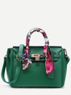 Romwe Green Pu Satchel Bag With Adjustable Strap