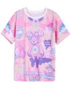 Romwe Pink Short Sleeve Bear Print T-shirt