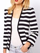 Romwe Long Sleeve Striped Slim Coat