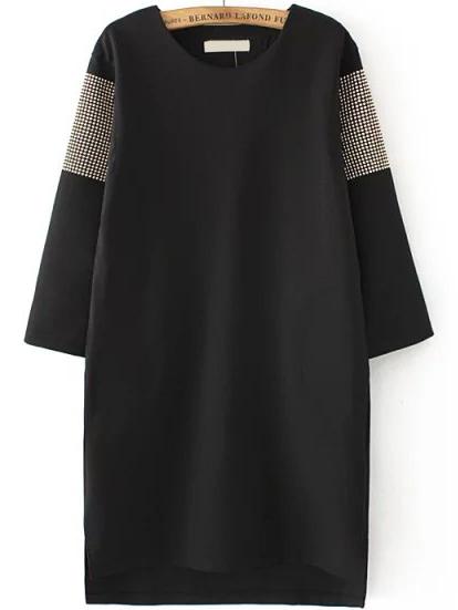 Romwe High Low Slit Bead Straight Dress