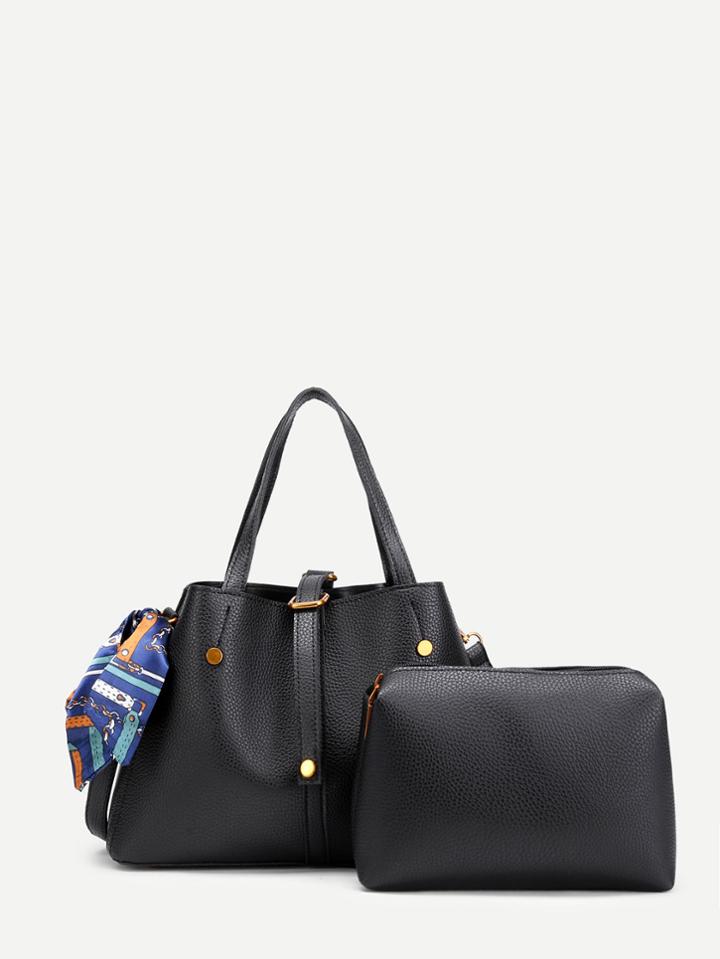Romwe Scarf Decorated Pu Shoulder Bag With Clutch Bag