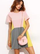 Romwe Color Block Pocket Short Sleeve Shift Dress