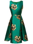 Romwe Green Sleeveless High Waist Flowers Print Flare Dress