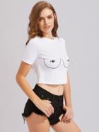 Romwe Boobs Print Crop T-shirt