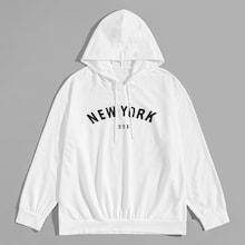 Romwe 1plus1 Guys Letter Print Hooded Sweatshirt