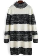 Romwe Turtleneck Striped Color-block Sweater Dress