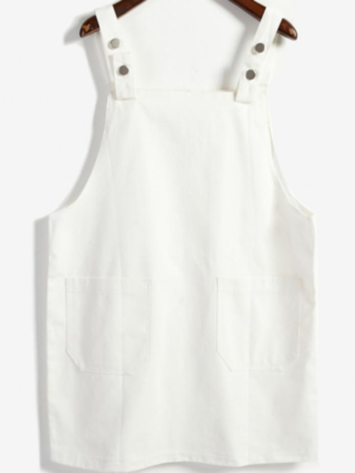 Romwe Strap With Pocket White Dress