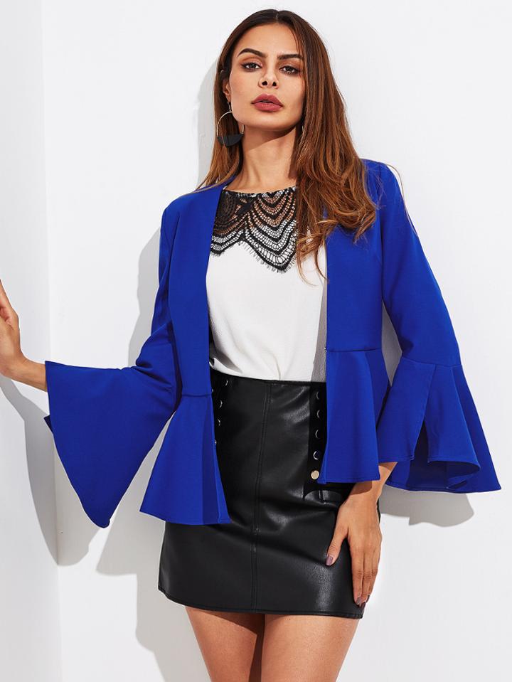 Romwe Slit Bell Sleeve Peplum Blazer