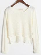 Romwe Dip Hem White Sweater