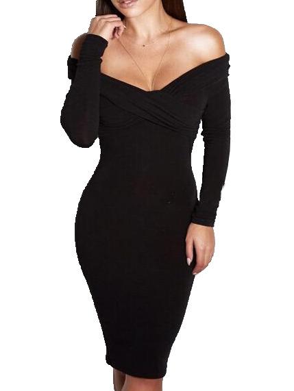 Romwe Off The Shoulder Tight Black Dress