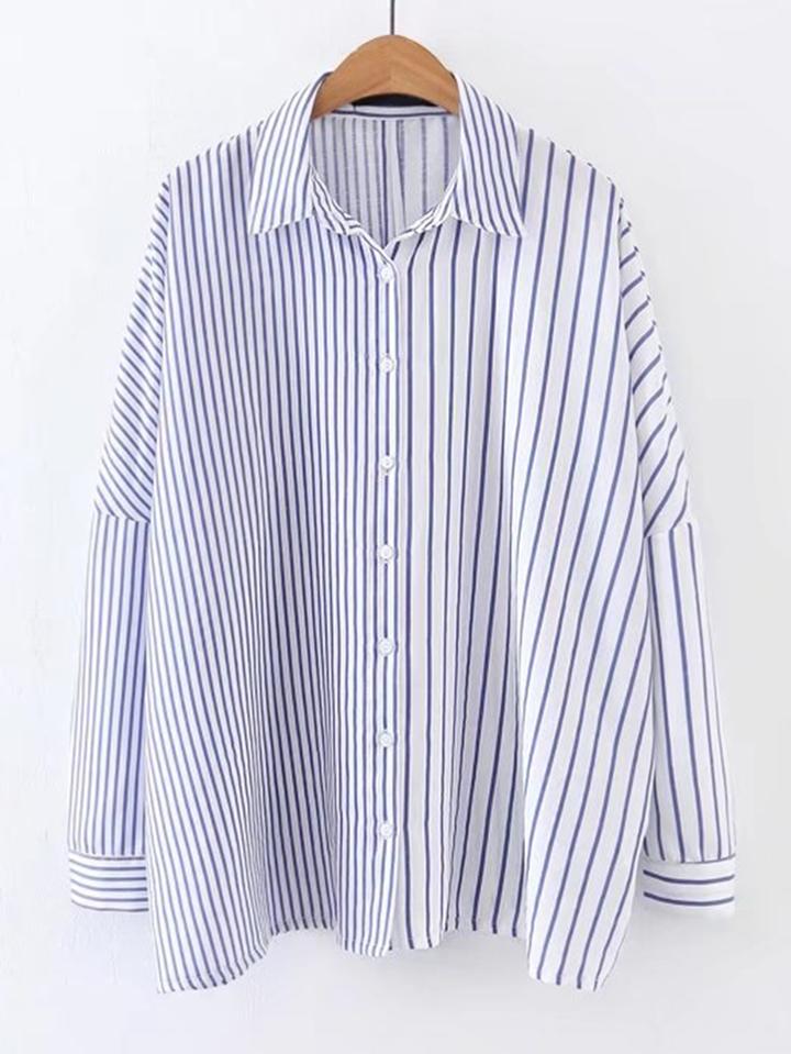 Romwe Drop Shoulder Seam Contrast Striped Blouse
