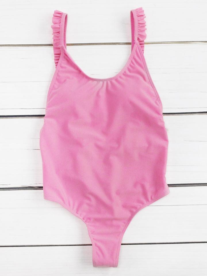 Romwe Ruffle Detail Scoop Neck One-piece Swimwear