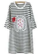 Romwe Multicolor Bell Sleeve Letters Lip Embroidery Stripe T-shirt