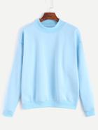 Romwe Light Blue Mock Neck Drop Shoulder Sweatshirt