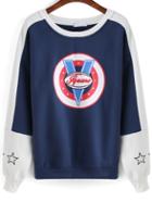 Romwe Colour-block Football Stars Print Sweatshirt
