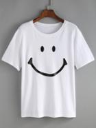 Romwe White Smiling Face Print T-shirt