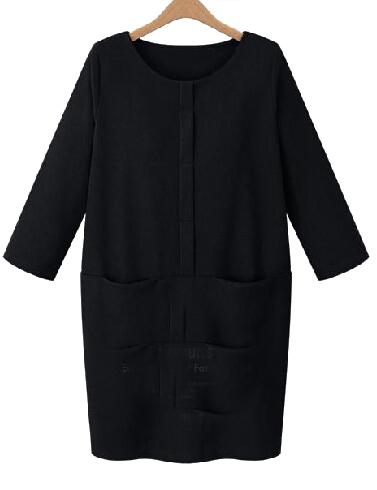 Romwe Pockets Slim Black Dress