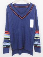 Romwe V Neck Striped Slit Sweater