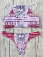 Romwe Multicolor Printed Bikini Set