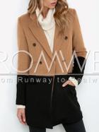 Romwe Black Long Sleeve Lapel Color Block Coat