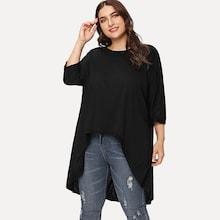 Romwe Plus Solid Dip Hem Swing Tee