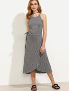 Romwe Grey Striped Cami Top With Wrap Skirt