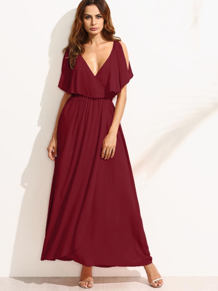 Romwe Surplice Front Split Cape Dress