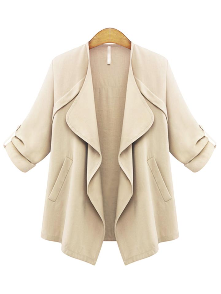Romwe Long Sleeve With Pockets Loose Khaki Coat