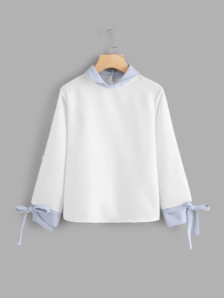 Romwe Single Breasted Back Tie Cuff Top