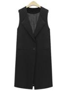 Romwe Lapel Single Button Pockets Long Black Vest