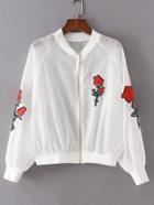 Romwe Raglan Sleeve Rose Embroidery Jacket