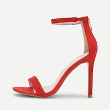 Romwe Woven Strap Peep Toe Suede Sandals