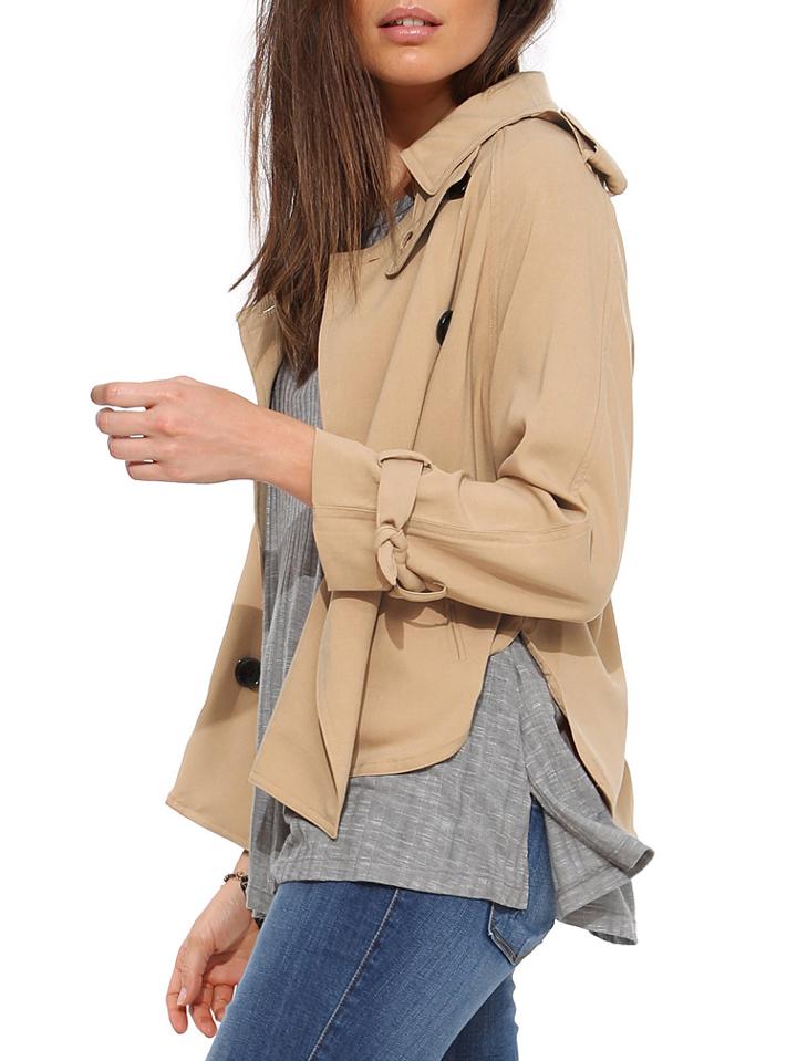 Romwe Khaki Long Sleeve Double-breasted Lapel Coat
