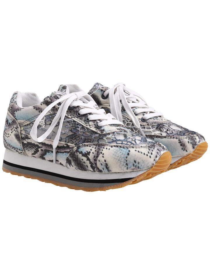 Romwe Black Ventilation Snakeskin Sport Flats