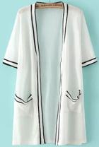 Romwe Contrast Edge With Pockets Long White Cardigan