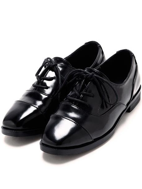 Romwe Black Square Tote Lace Up Flats