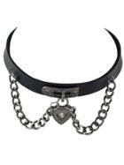 Romwe Black Gothic Ajustable Pu Leather Choker Collar Necklace With Heart Pendant