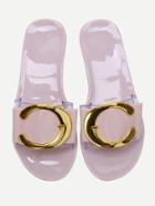 Romwe Pink Open Toe Clear Detail Flat Sandals