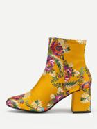 Romwe Calico Embroidery Pointed Toe Ankle Boots