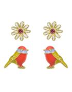 Romwe Orange Enamel Flower Bird Shaped Korean Stud Earrings